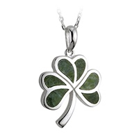 Sterling Silver and Connemara Marble Shamrock Pend